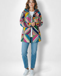 Fleece Mantel im Colorblock Hoodie Stil für Damen – Mehrfarbig