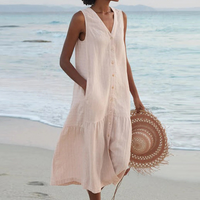 Mary | Damen Luftiges V-Ausschnitt Sommerkleid – Khaki