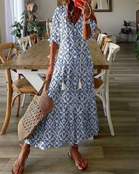 Ava - Elegantes Boho-Kleid mit Bauchabdeckung – Blau