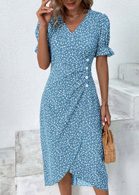 Sophie - Elegantes und Bequemes Blumenkleid – Blau