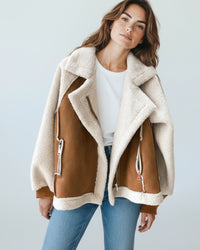 Lässige gefütterte Damenjacke mit Ziptaschen und großem Kragen – Braun