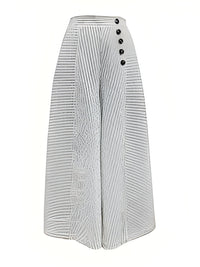 Angelica | Lässige gestreifte Hose mit weitem Bein für Damen – Weiß