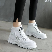 Winterschuhe Damen Stiefel | High-Top mit Lace-Up und Profilsohle – Weiß