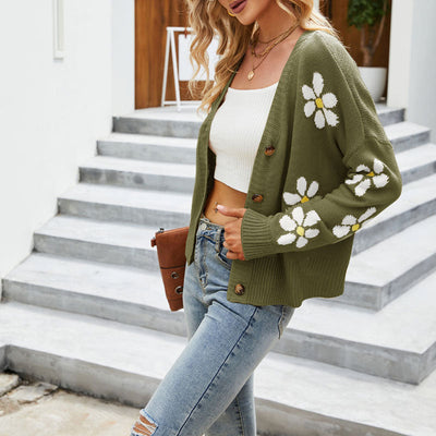 Bersha Floral Sommerweste | Casual Floral gestrickt Damen Weste mit Knöpfen