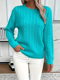 Quinisha – Strickpullover Mit Zopfmuster – Türkis