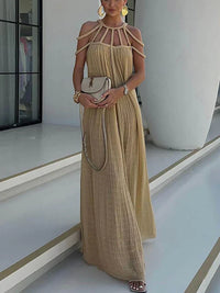 Sommerliches Abendkleid für Damen - Langes Cocktailkleid mit Cut-Out-Schultern – Khaki