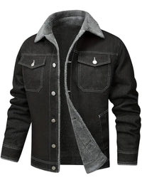 Geoffroy – Vintage Jeans Jacke Mit Fleece Futter – Schwarz