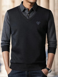 Leroy – Lässiger Langarm Strickpullover – Schwarz