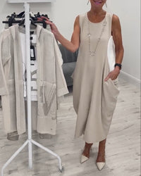 Katharina | Ärmelloses Patchwork-Kleid – Khaki