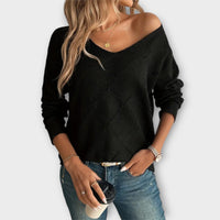 Off-Shoulder-Pullover mit V-Ausschnitt – müheloser Chic für jeden Anlass – Schwarz