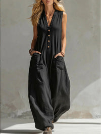 Farella - Jumpsuit mit weitem Bein und lockerer Passform – Schwarz