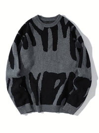 Gemusterter Damen Strickpullover – Grau/Schwarz