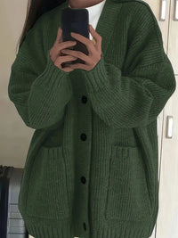 Wichase | Strickjacke mit V-Ausschnitt, warm, einfarbig, für die kühlere Jahreszeit – Grün