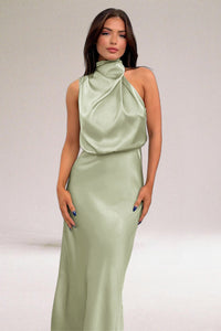 Nina – Elegantes Halterneck-Kleid – Olivgrün