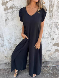 Corrina™ | Eleganter Overall mit V-Ausschnitt – Schwarz