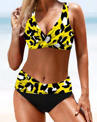 Samantha – Hohe Taille bunter Bikini Badeanzug – Leo-Muster