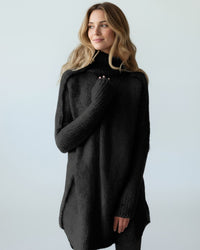 Langer Strickpullover Damen mit lässigem Schnitt – Schwarz