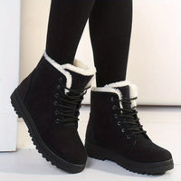 Winterschuhe Damen | Schnürung Flache Sohle Stiefel – Schwarz