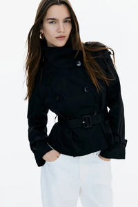 ELARA - Luxe Kurzer Trenchcoat – Schwarz