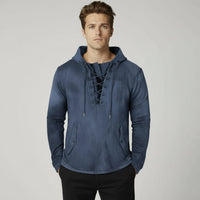 Langarmshirt für Herren mit Schnürung im Vintage-Look – Blau