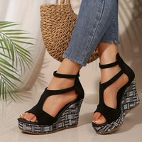 Leilani - Elegante Sommer-Keilsandalen für Frauen mit Reißverschluss – Schwarz