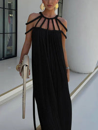 Sommerliches Abendkleid für Damen - Langes Cocktailkleid mit Cut-Out-Schultern – Schwarz