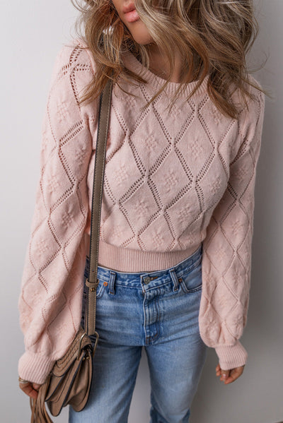 Emili | Pinkes Karo-Puffärmel-Cropped-Sweatshirt für Damen