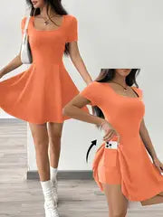 Esther -  Braunes gestricktes kurzes Freizeitkleid – Orange