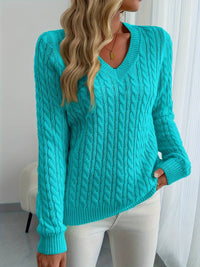 Zivah - Stylischer Gerippter Pullover Mit V-Ausschnitt – Pfauenblau
