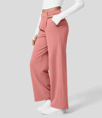 Sommer Palazzo Hose für Damen - Leicht Elegant Hohe Taillen Marlenehose – Rosa