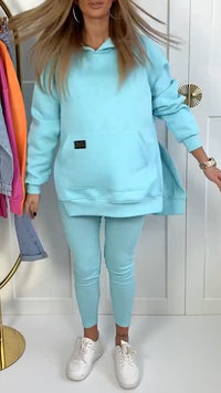 SAMIRA - SET AUS KAPUZENPULLOVER UND LEGGINGS – Türkis
