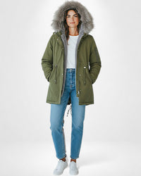 Winter Parka Jacke für Damen mit flauschiger Kapuze und Plüsch Innenfutter – Grün