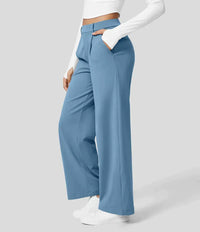 Sommer Palazzo Hose für Damen - Leicht Elegant Hohe Taillen Marlenehose – Hellblau