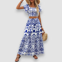 Beline | Crop Top & hochtaillierter Maxirock Set – Blau