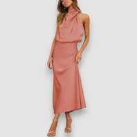 Flavia | Auffallendes Satin-Trägerkleid – Rot