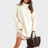 Nina | Damen Zweiteiler Pullover & Kleid stilvoll – Weißer Pullover und weißes Kleid