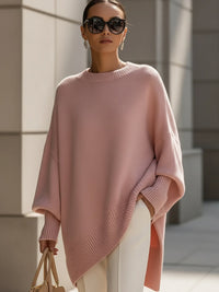 Kimia - Übergroß Gestrickt Rundhalsausschnitt Pullover – Rosa