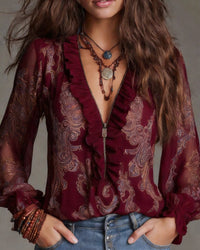 Bianca | Stilvolle Bluse im Halbzip Look – Weinrot