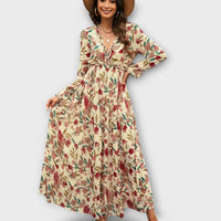 Eline | Elegantes Kleid Mit Blumenmuster – Aprikose