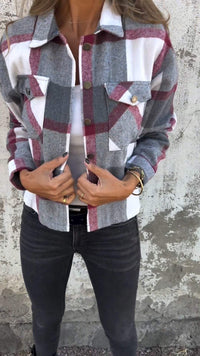 Lässige Karojacke mit Revers – Rot