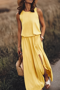Layla Sommer-Kleid | Modernes ärmelloses Kleid mit Ausschnitt – Gelb