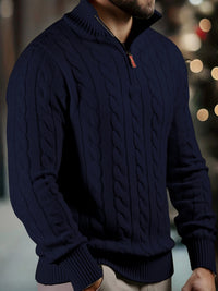 Vasyl – Strickpullover Mit Viertelreißverschluss – Marine
