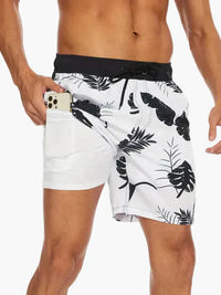 Herren-Badeshorts mit Kompressions- und schnell trocknendem Stoff – Monochrome Flora