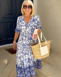 ZEYNEP - KLEID MIDI MIT LOCKEREM BLUMENMUSTER – Blau