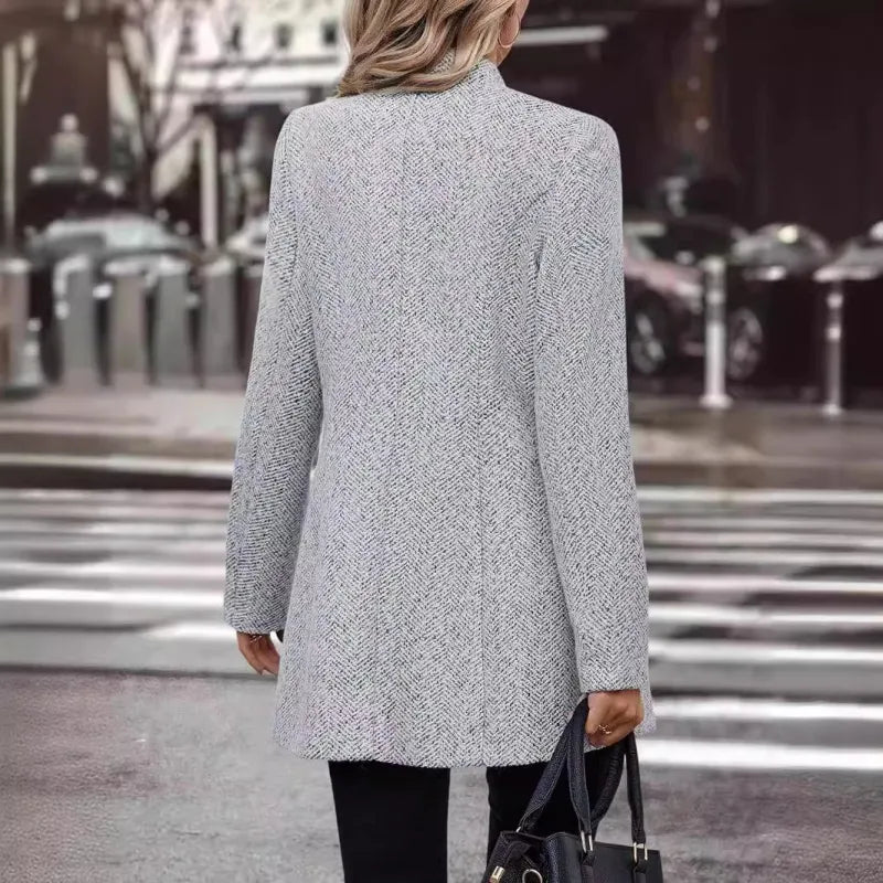Shivarae | Eleganter grauer Mantel aus einer Wollmischung für Frauen