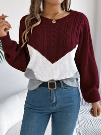 ELEGANTER ZWEIFARBIGER RUNDEHALS-PULLOVER | MODERNER STIL, KOMFORTABEL, VIELSEITIG – Burgunder