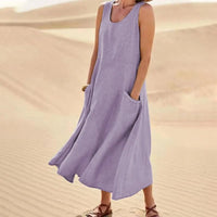 Tina™ - Sommer Leinenkleid – Lila