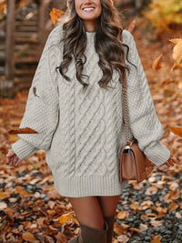 Chloé – Strick Pullover Kleid mit Zopfstrick – Aprikose
