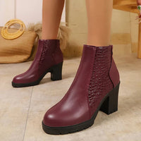 Noy - Leder Schuhe Mit Dickem Absatz – Bordeaux