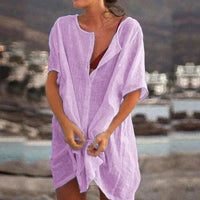 Anjini – Lockeres Strandkleid Mit kurzen Ärmeln – Violett